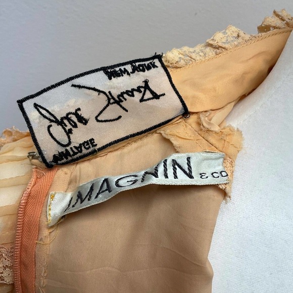 Vintage I. Magnin Anthony Muto Orange Cream Ruffled Lace Long Sleeve Dress Women - Picture 8 of 10